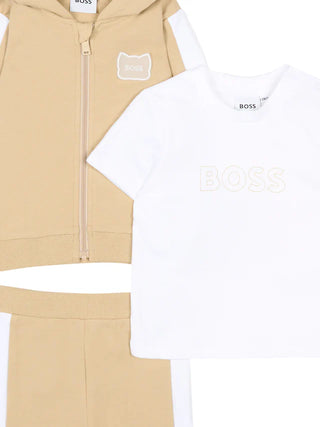 Boss completo sportivo felpa pantaloni T-shirt beige bianco
