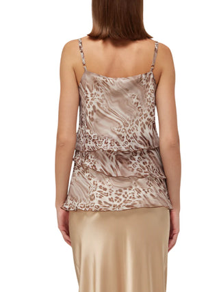 Blugirl top con balze chiffon animalier beige