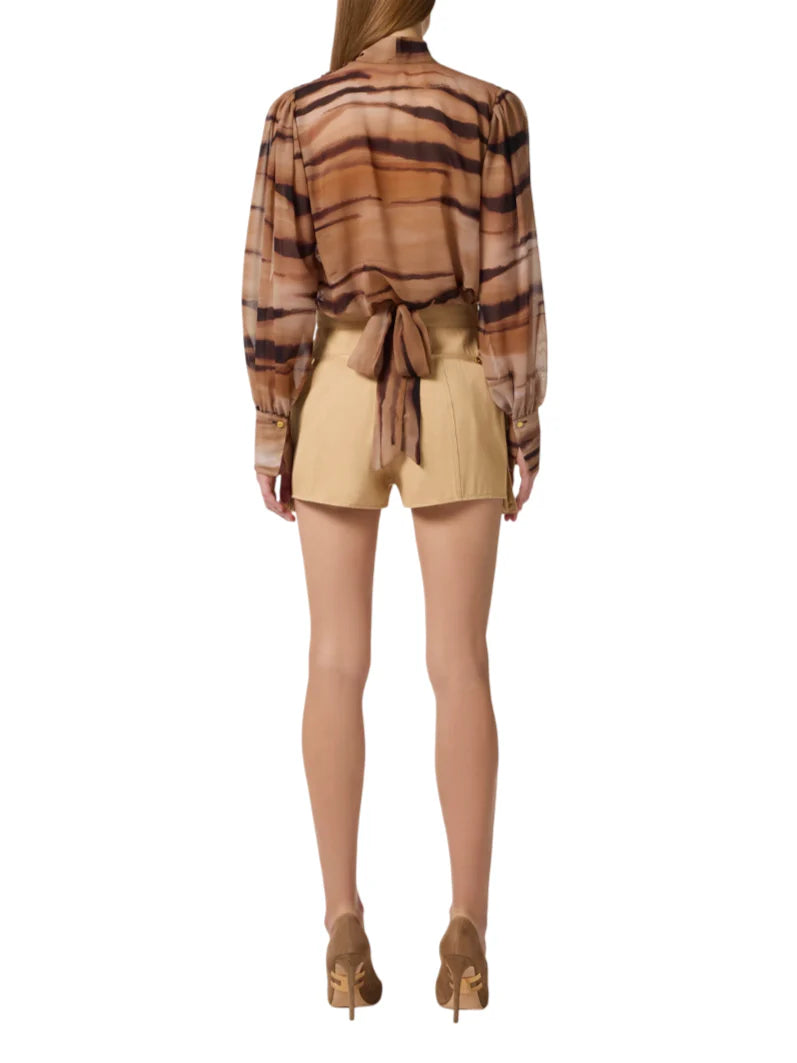Elisabetta Franchi blusa in chiffon stampa animalier cammello