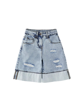 iDo bermuda bambina in denim con strappi lavaggio blu
