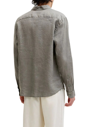 Jack&Jones camicia in lino uomo manica lunga verde militare