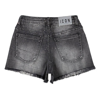 Icon shorts bambina in denim con strass lavaggio nero