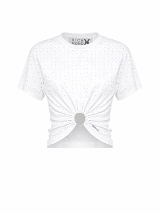 John Richmond T-shirt Davidovac con anello e strass bianco