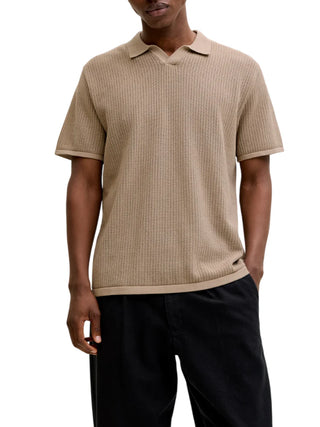 Jack&Jones polo in maglia traforata uomo beige