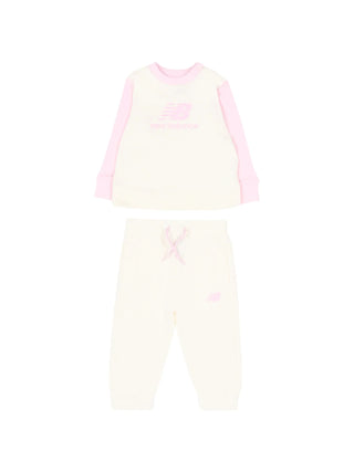 New Balance completo neonata felpa e pantaloni panna rosa