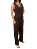 Vicolo completo donna gilet e pantaloni misto lino marrone
