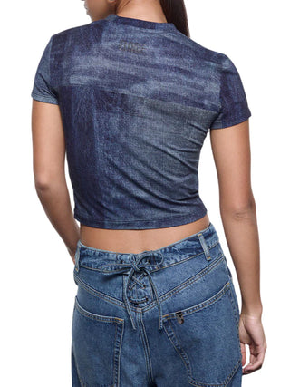 Liu Jo T-shirt manica corta donna effetto denim lavaggio medio