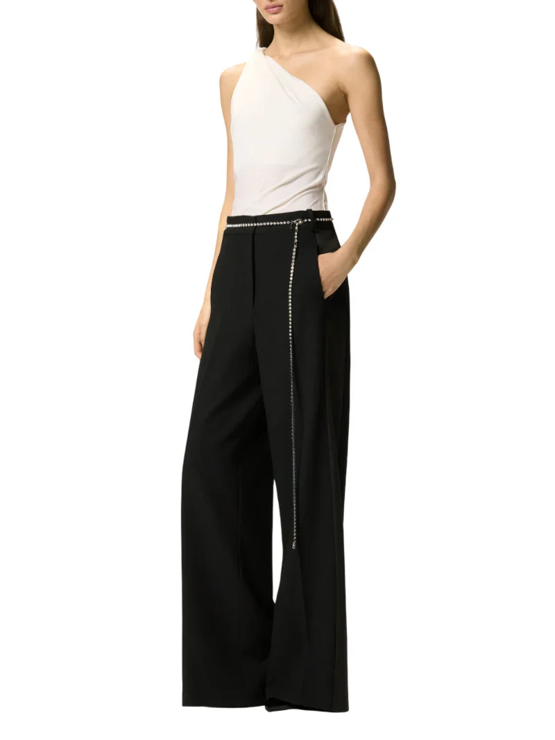 Pinko pantaloni palazzo Cedro con cintina gioiello nero