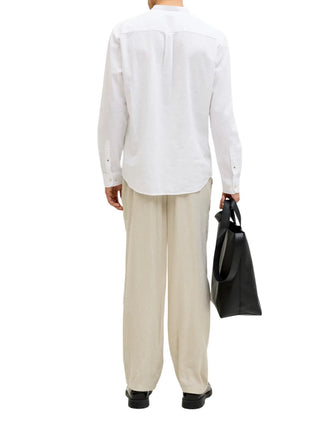 Jack&Jones camicia uomo alla coreana misto lino bianco