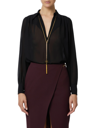 Elisabetta Franchi camicia in georgette con catena nero CA13357E2 110 ELISABETTA FRANCHI 