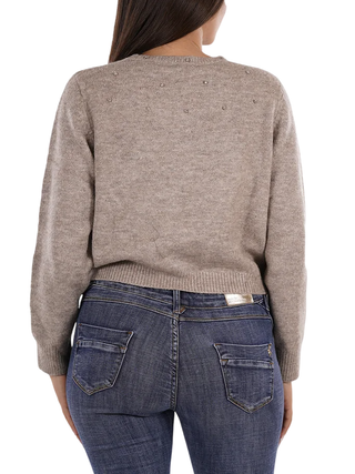 Yes Zee maglia donna con applicazioni gioiello tortora M082-JZ00 0212 YES-ZEE