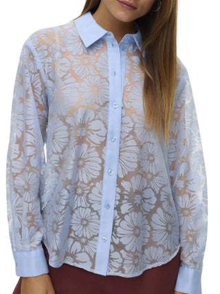Vero Moda camicia donna in organza trama floreale celeste