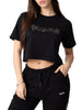 Disclaimer T-shirt crop donna con logo strass nero