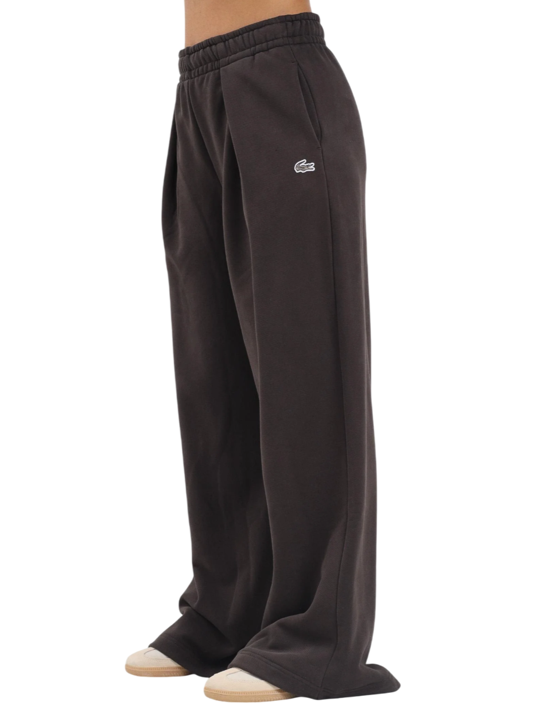 Lacoste pantaloni in felpa wide leg marrone