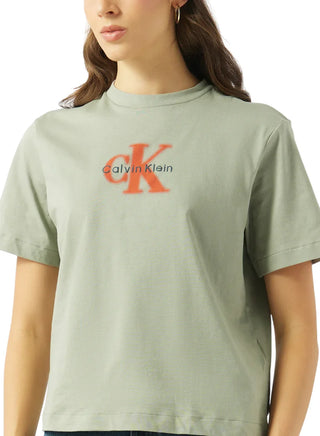 Calvin Klein T-shirt donna manica corta in cotone verde salvia