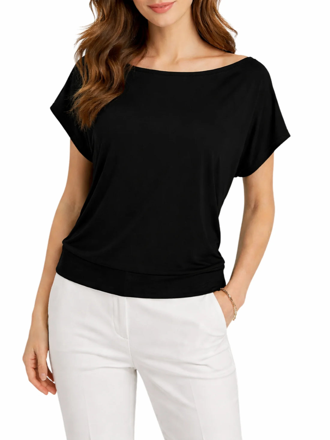 Lola by Sandro Ferrone blusa scollo a barca donna nero