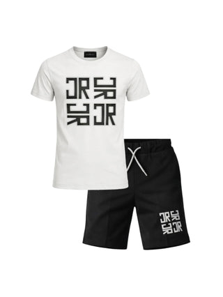 John Richmond completo bambino T-shirt e bermuda con logo grigio nero