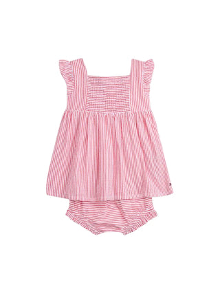 Tommy Hilfiger abito neonata in cotone a righe rosso bianco