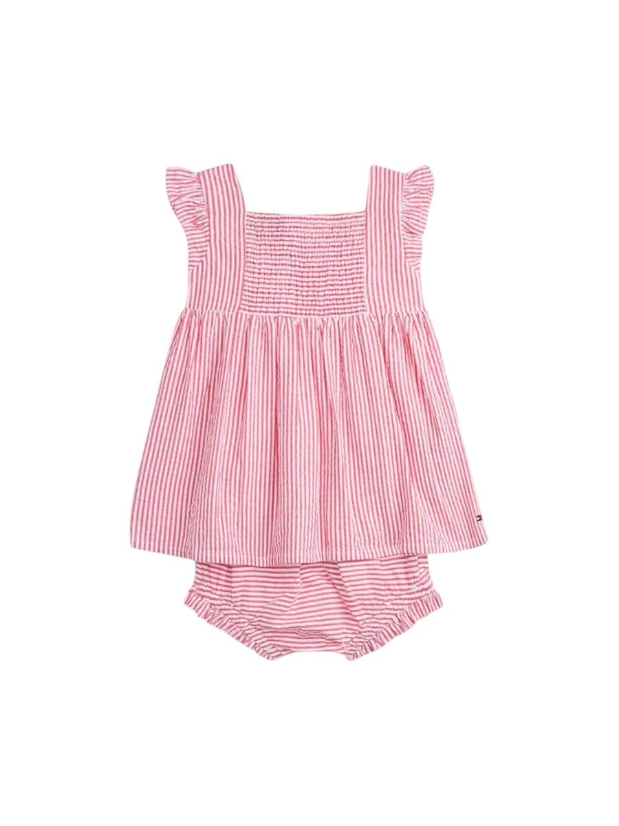 Tommy Hilfiger abito neonata in cotone a righe rosso bianco