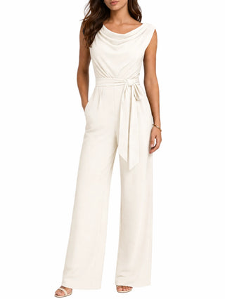 Sandro Ferrone tuta jumpsuit lunga scollo morbido panna