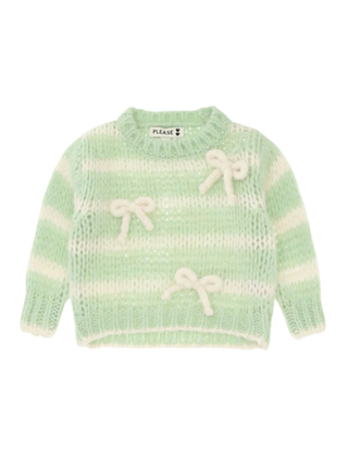 Please maglia bambina a righe con fiocchi verde panna NB33231G77 1782 PLEASE KID