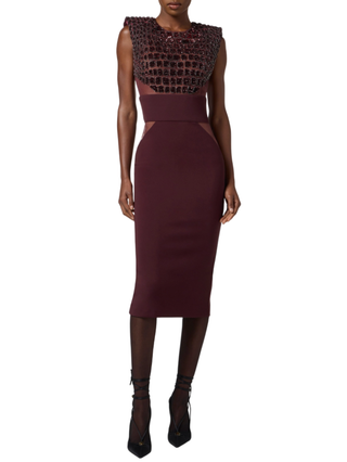 Elisabetta Franchi abito midi con ricami paillettes borgogna AB83457E2 EA4 ELISABETTA FRANCHI 