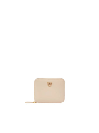 Pinko portafogli in pelle Taylor con zip beige oro
