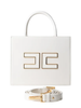 Elisabetta Franchi borsa tote piccola con logo avorio