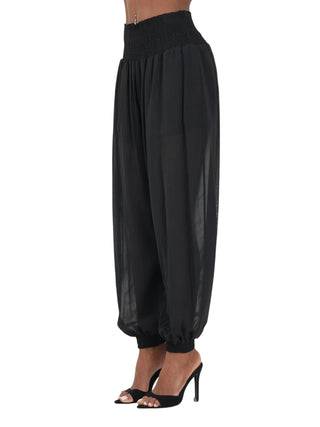 Pinko pantaloni Bore voile trasparente con polsini nero