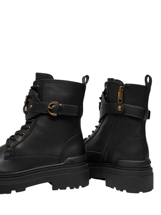 Pinko stivali anfibi Mia con placca Love Birds in pelle nero SD0147P001 Z99 PINKO 