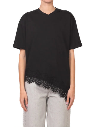 Vicolo T-shirt manica corta asimmetrica con pizzo nero