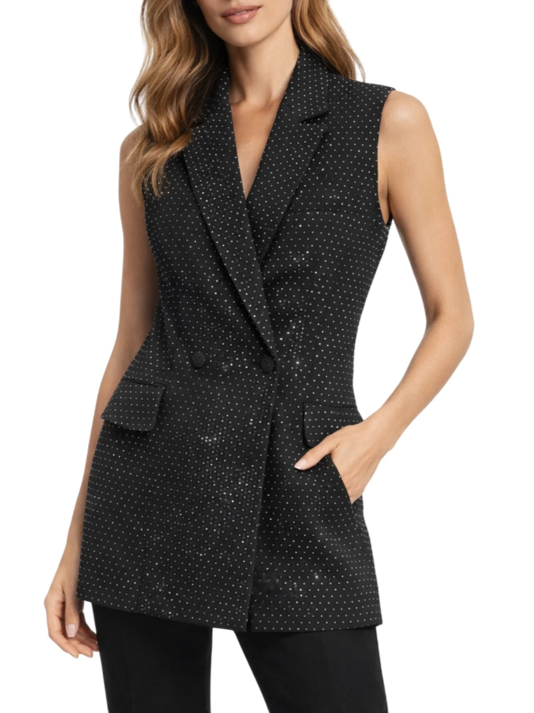 John Richmond giacca smanicata doppiopetto con strass nero