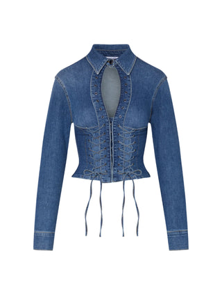 Liu Jo camicia donna crop in denim con stringhe lavaggio blu