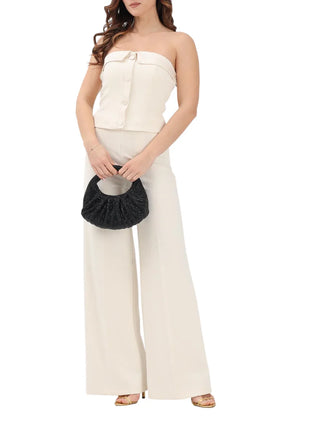 Vicolo pantaloni palazzo in tessuto crepe bianco latte