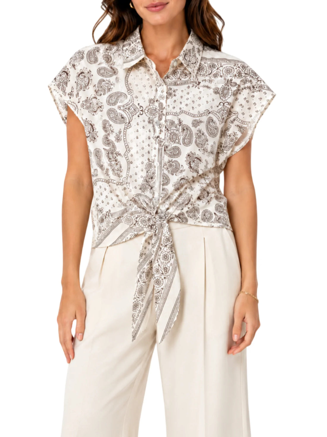 Vicolo camicia crop in fantasia beige marrone