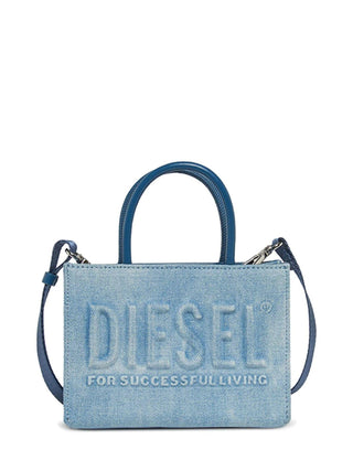 Diesel borsa in denim con logo lavaggio blu