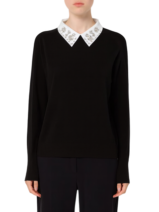 Sandro Ferrone maglia donna con colletto gioiello nero S9YBFNANTES NERO Sandro FERRONE