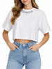 Disclaimer T-shirt crop donna con logo laminato bianco