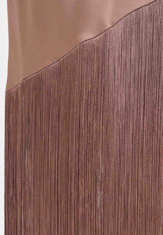 Pinko abito satin monospalla Kiwi con frange marrone