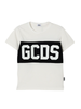 Gcds T-shirt bambina con banda logo avorio