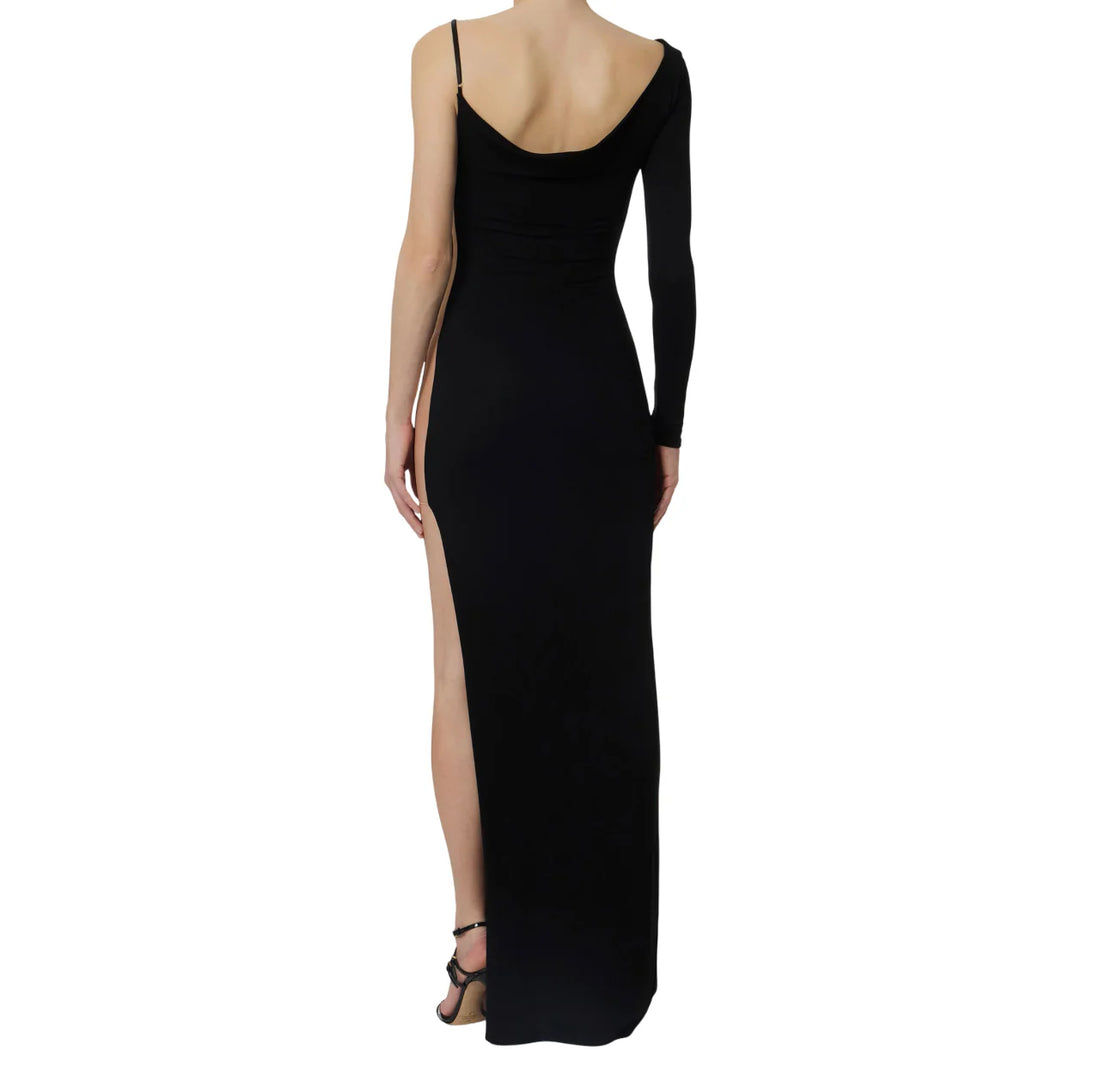 Elisabetta Franchi abito lungo Red Carpet con trasparenze nero