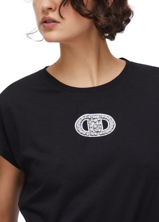 Liu Jo T-shirt manica corta con logo gioiello nero
