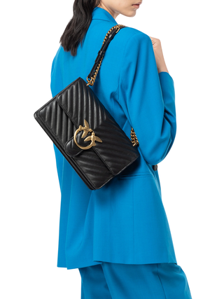 Pinko borsa Love Bag One Classic in pelle chevron nero oro