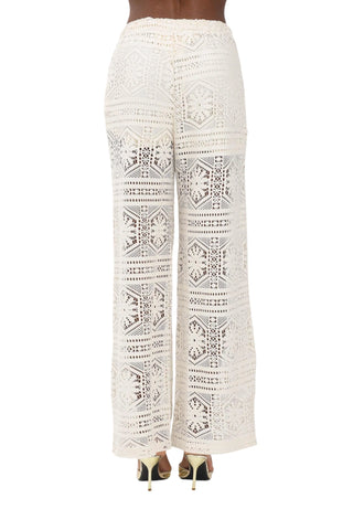 Only pantaloni crochet donna gamba larga panna