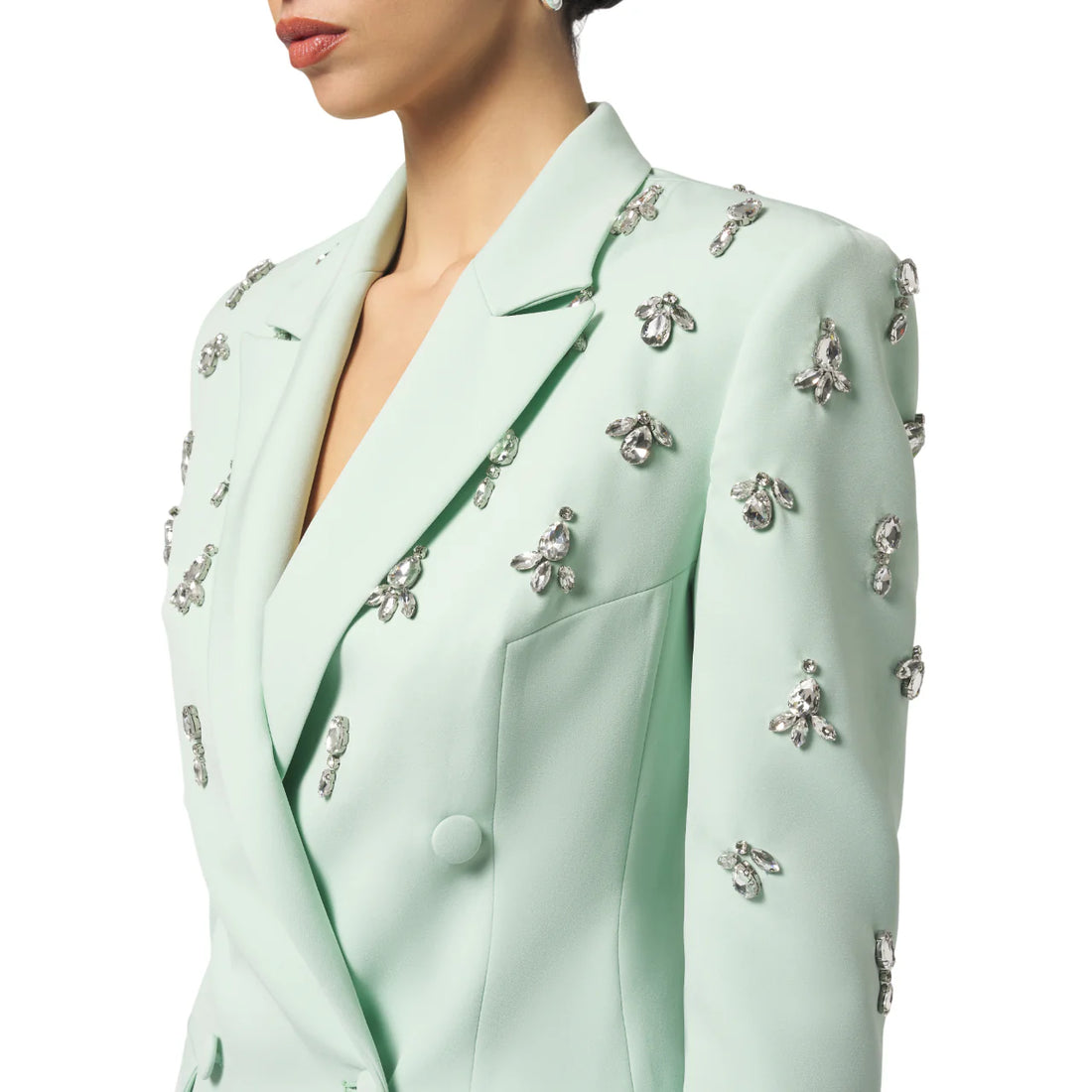 Silence abito robe manteau con applicazioni gioiello verde acqua