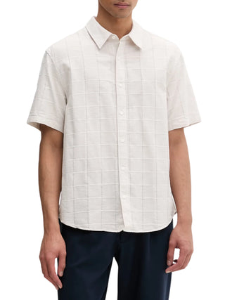 Calvin Klein camicia uomo in cotone check manica corta ecrù