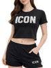 Icon T-shirt crop donna con logo glitter nero