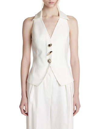 smanicato, collo camicia, c/maxi bottoni oro