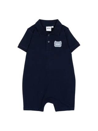 Boss pagliaccetto neonato in piquè patch logo blu