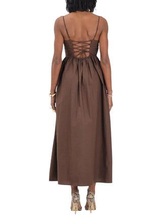 Only abito lungo donna in cotone marrone
